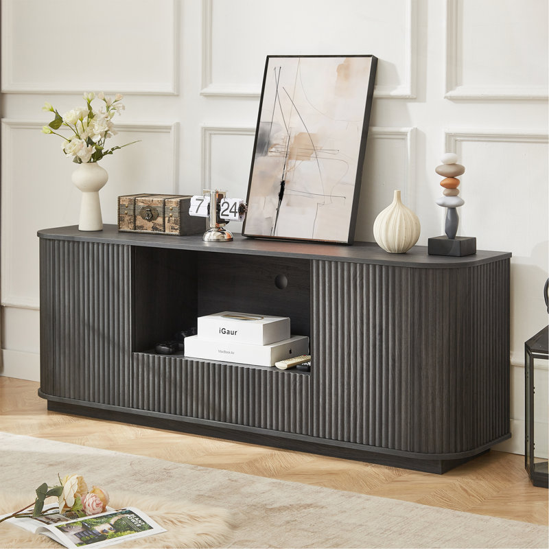 Meuble télé 64 po, buffet arrondi, armoire de rangement 64 po, Black