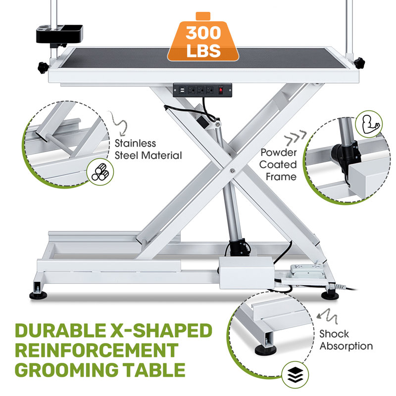 50'' W x Stee Adjustable Dog Electric Grooming Table, White