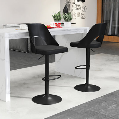 Bar Stools Set of 2 w/Enlarged PU Leather Seat Footrest Swivel Bar Chairs Black
