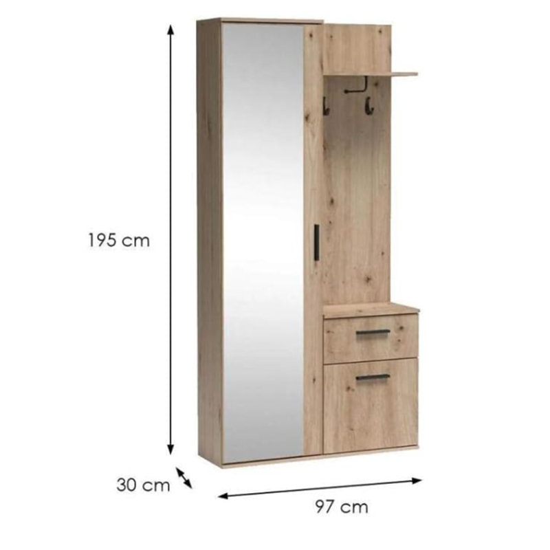 Hall Tree 97cm Wide with Shoe Storage, Sonoma Oak