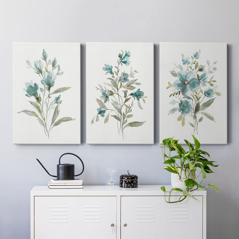 Linen Botanical II - ensemble de 3 impressions sur toile tendue, H 27 po x l 54 po x P 1 po