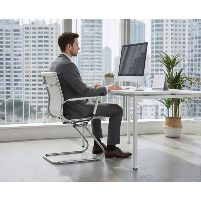 Averyon Leather Conference Chair Cantilever Office Chairs with Waterproof PU Leather Curved Armrests Ergonomic Office Guest Seating