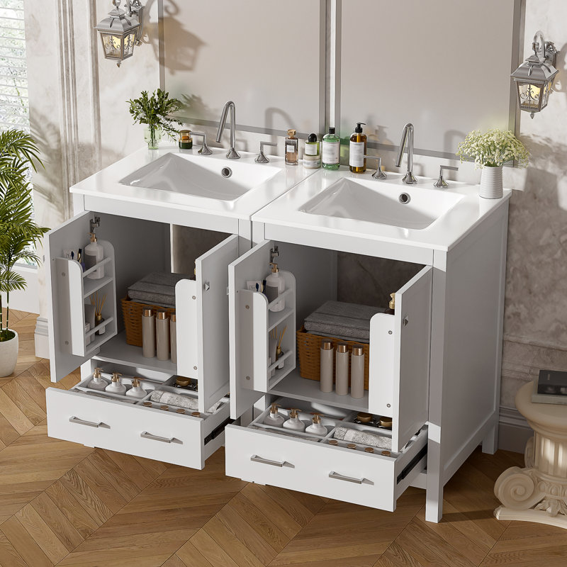 Meuble-lavabo 48 po avec lavabo encastré intégré, Blanc