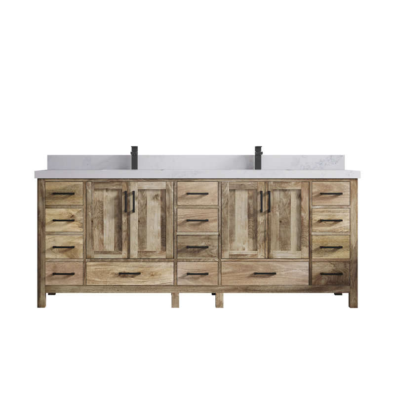 Malibu Natural Mango Double Sink Bathroom Vanity with Calacatta Nuvo Countertop