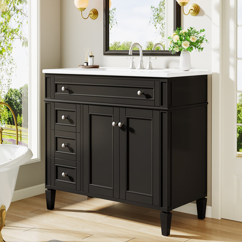 Meuble-lavabo simple 36 po avec comptoir, Noir