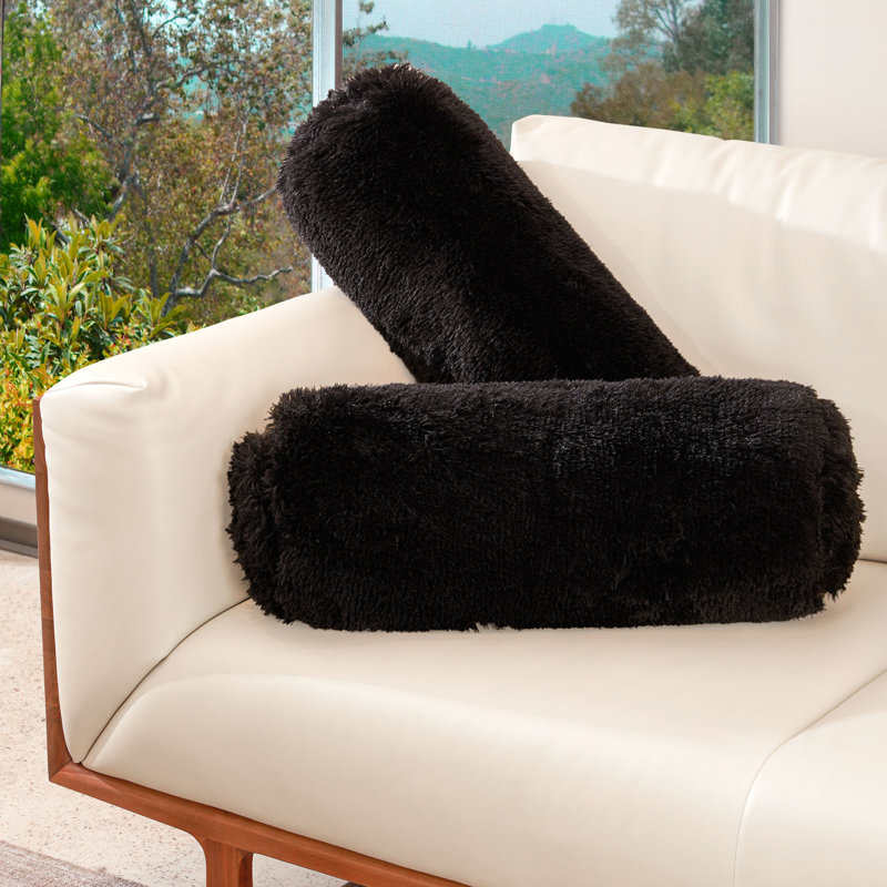 Faux Fur Reversible Throw Pillow, Black