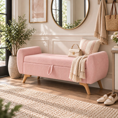 57" Modern Corduroy Upholstered Storage Bench with Wood Legs, Bedroom Bed-End Bench