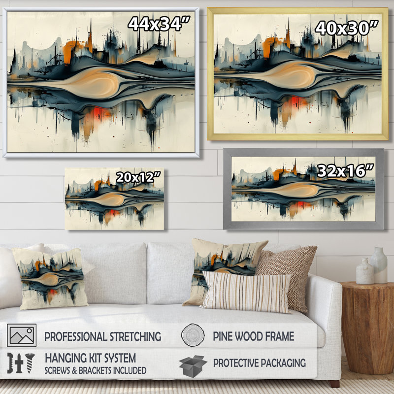Jaanai - Abstract Wall Art, Brun, H 28 po x l 60 po, Cadre flottant