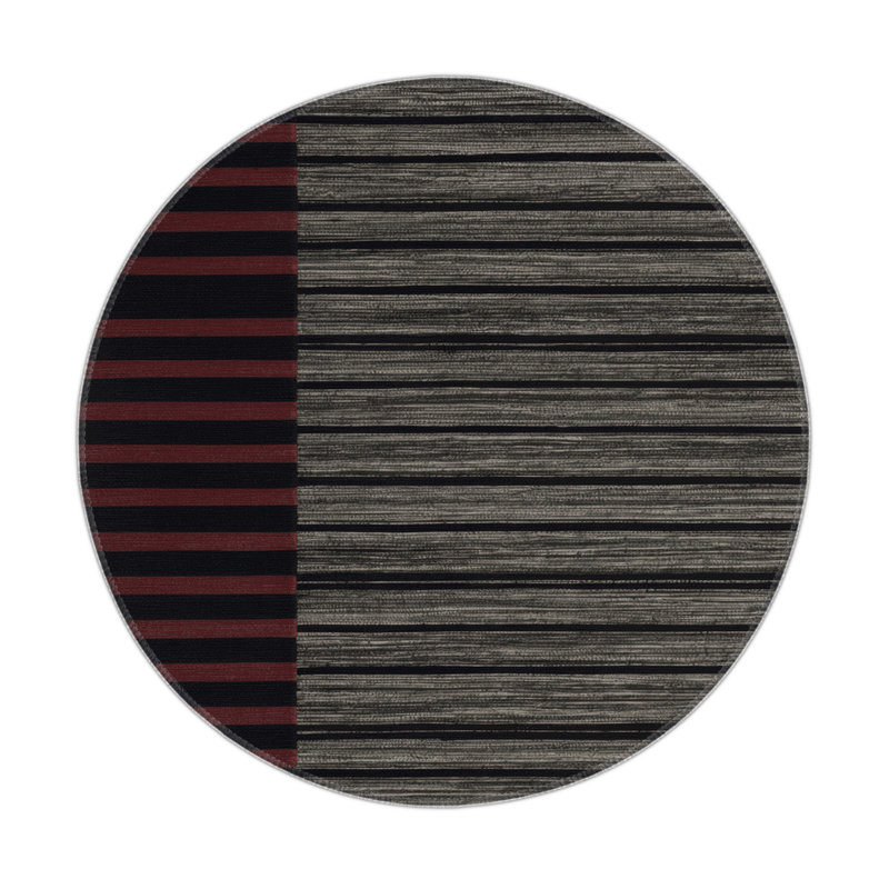 Tapis intérieur / extérieur brun HorizontalStripes, Rond 5 pi