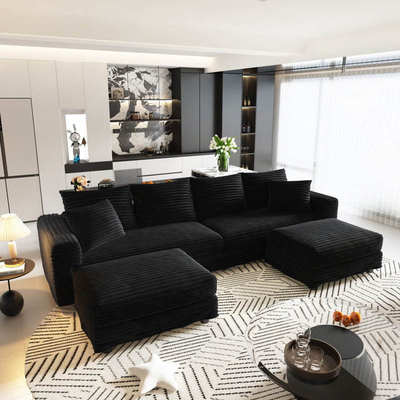 Canapé modulaire en velours côtelé de 82,7 po avec siège profond convertible Nerissa, H 25,6 po x l 82,7 po x P 66,9 po, 3