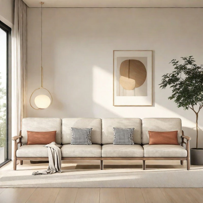 Canapé moderne simple en bois massif, H 35,43 po x l 107,48 po x P 35,03 po, 4