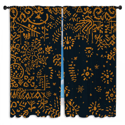 Motif de rideaux de fenêtre à motif tribal et rideaux obscurcissant - 2 panneaux