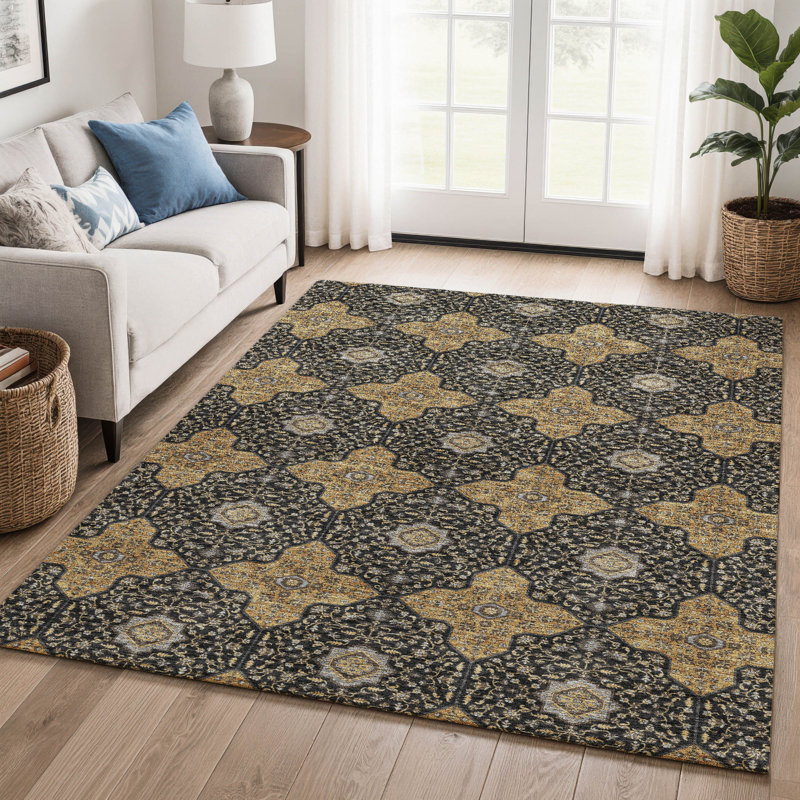 Premium Machine Washable Mayfield AMF2410 Oriental Rug, 3' x 5', Black