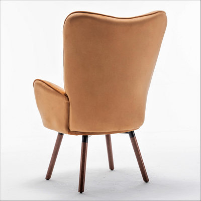Fauteuil à oreilles de style Mid-Century moderne, fauteuil capitonné en tissu de polyester avec pieds évasés en bois massif pour le bureau de la chambre à coucher et du salon