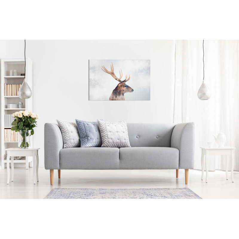 Deer In A Foggy Forest - Wrapped Canvas Print, 31cm H x 46cm W