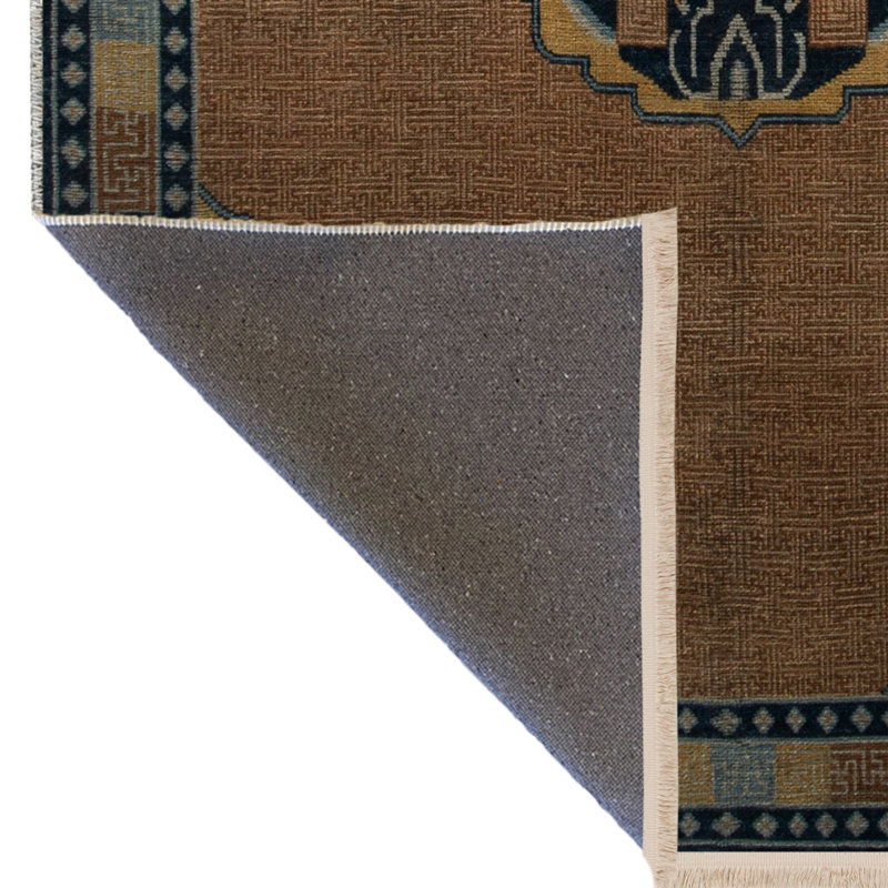 Tapis décoratif rétro à motif traditionnel brun et bleu, Rectangle 5 pi x 9 pi 11 po