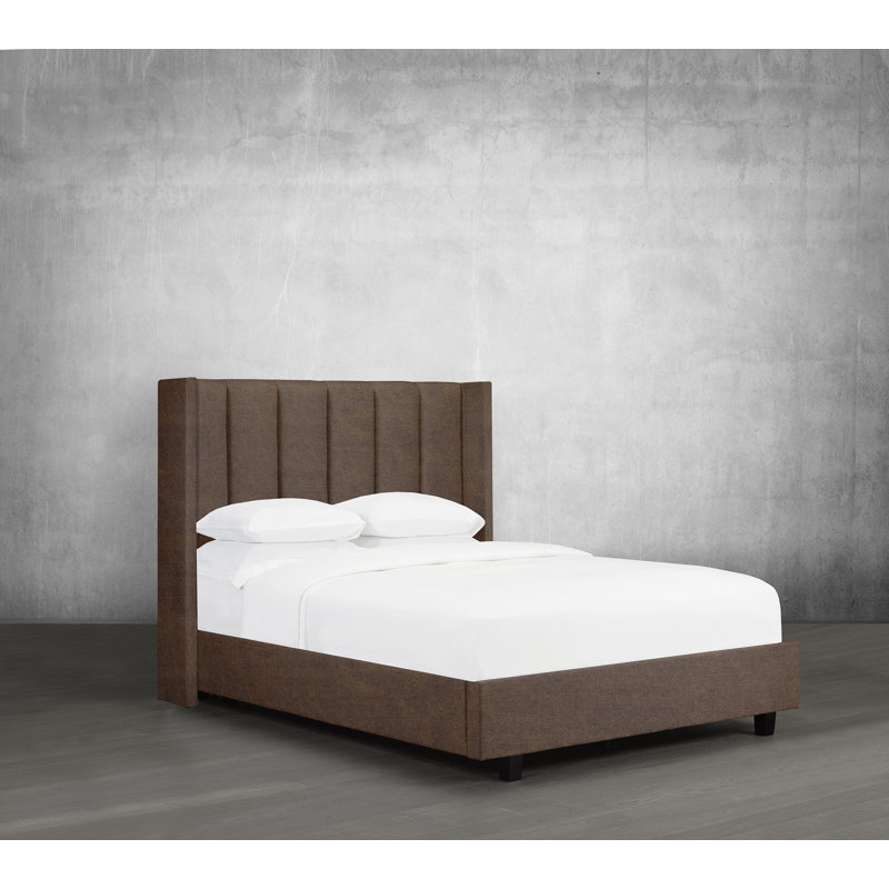Lit plateforme en tissu d’ameublement touffeté, Double, Caramel