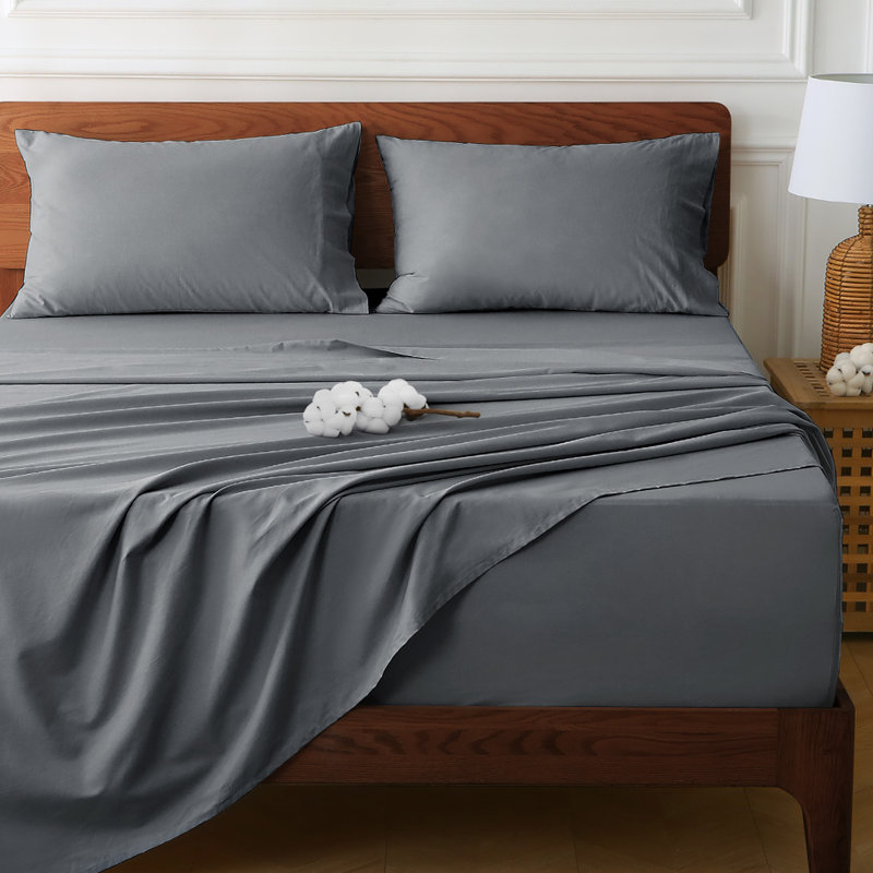Ensemble de draps 100% coton 400 fils 400 fils, Ensemble de draps pour grand lit avec 4 pièces su, Gris