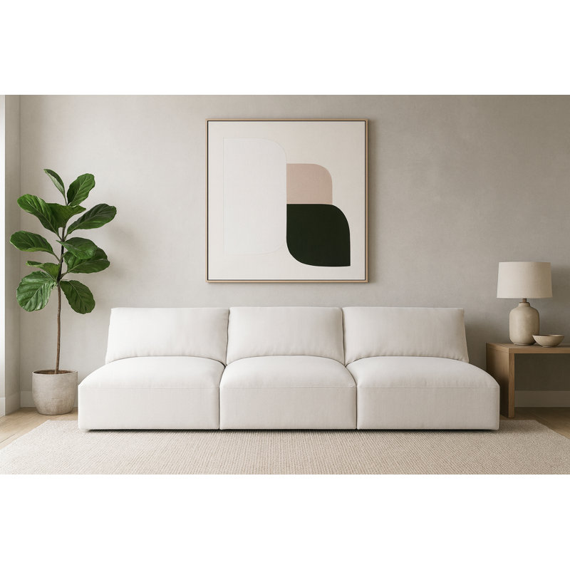 Hoswell Upholstered 114'' Sofa, Cream Polyester Fabric