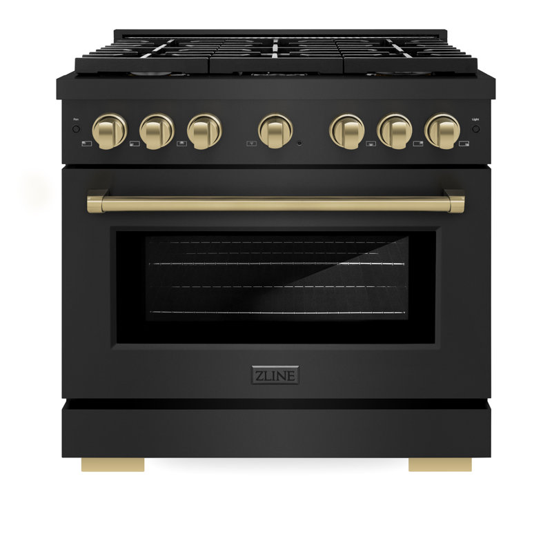 36" Black Stainless Steel Dual Fuel Range with Bronze Accents