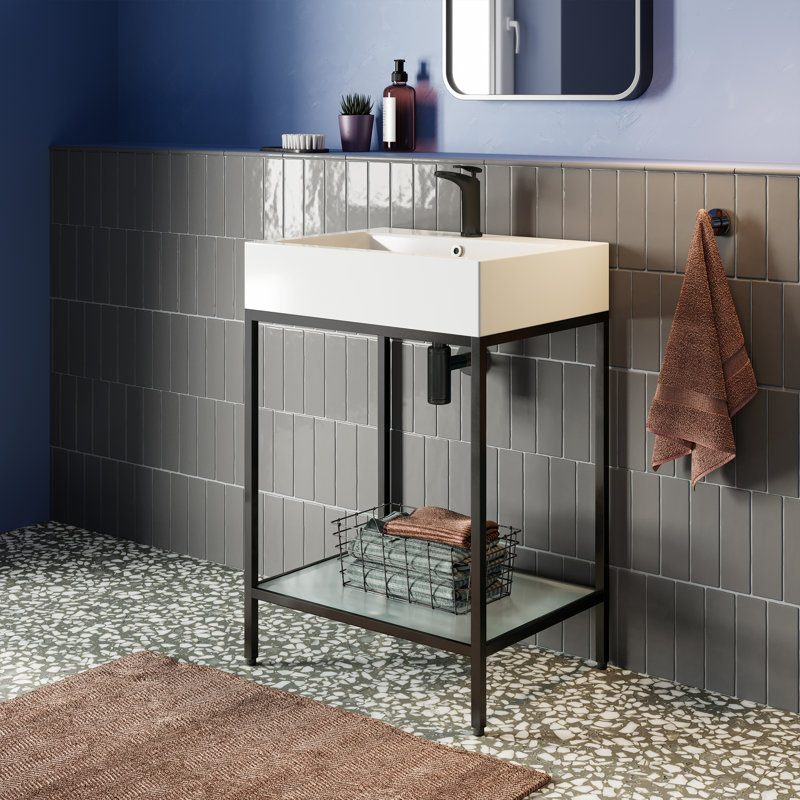 Pierre 24 Single, Freestanding, Open Shelf, Metal Frame Bathroom Vanity, Matte Black