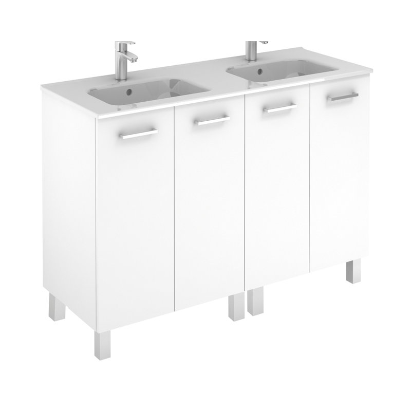 Logic 47.3'' Double Bathroom Vanity with Ceramic Top, Glossy White