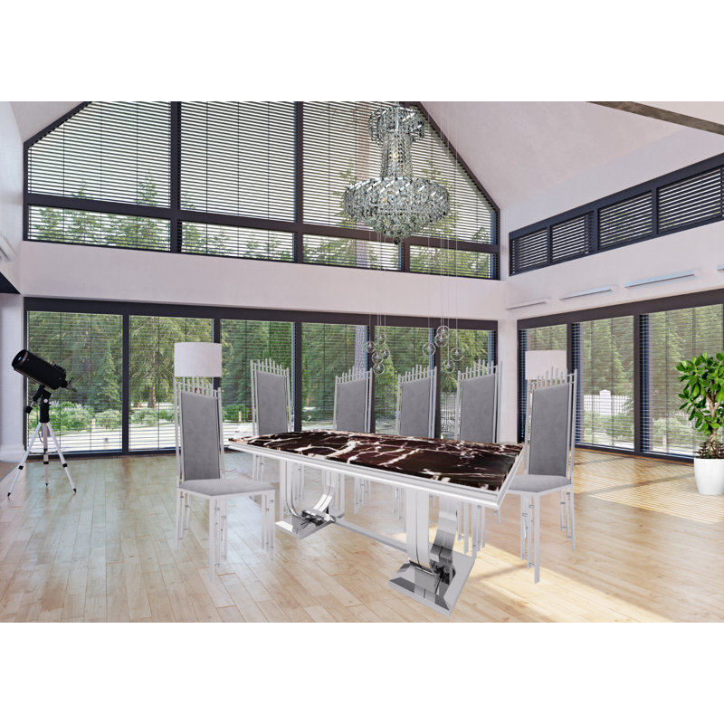 Ensemble de table de salle à manger Brayden Studio® Inc 80 po pour 6 personnes avec base en acier inoxydable et chaises de 47 po