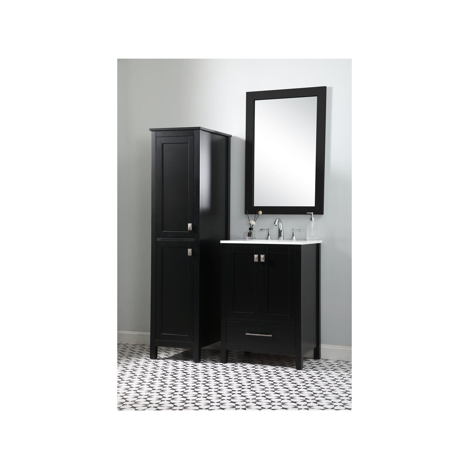 Destinymarie Linen Cabinet, Black/Brushed Nickel, 65"H x 16"W x 22"D