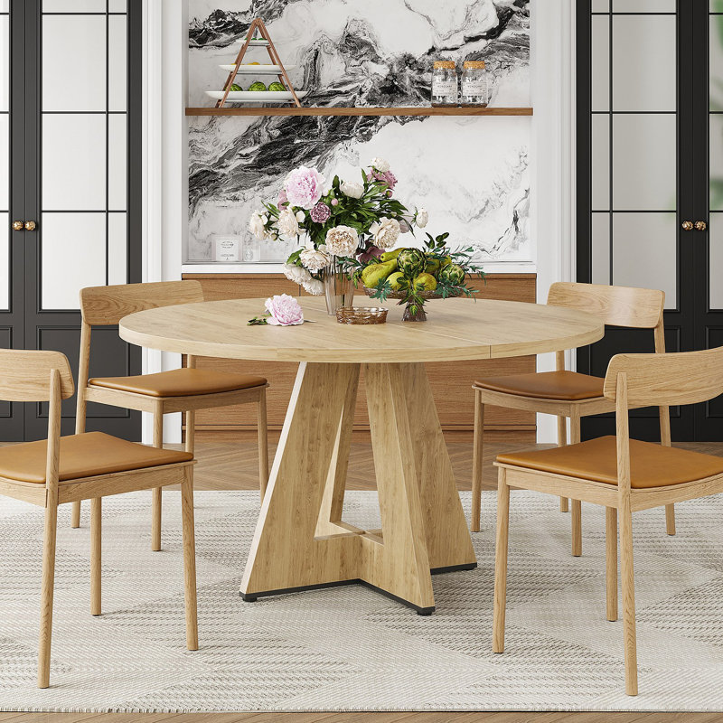 Table de salle à manger ronde pour 4 à 7 personnes, table de cuisine en bois moderne avec base en métal robuste, grande table de salle à manger ronde pour salle à manger, assemblage facile