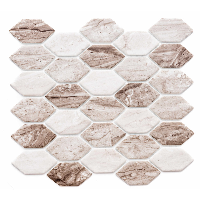 Serenity 1.75" x 2.88" Hexagon Matte Glass Mosaic Wall Tile, Brown