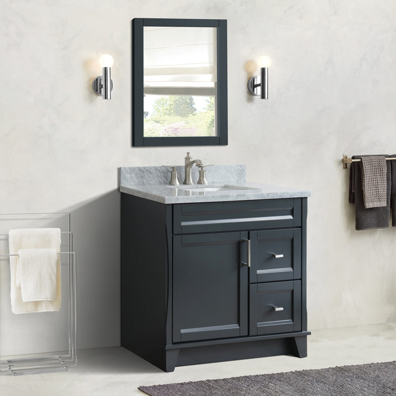 Ensemble de meuble-lavabo simple 37 po Tihomir, Gris foncé, Marbre de Carrare blanc
