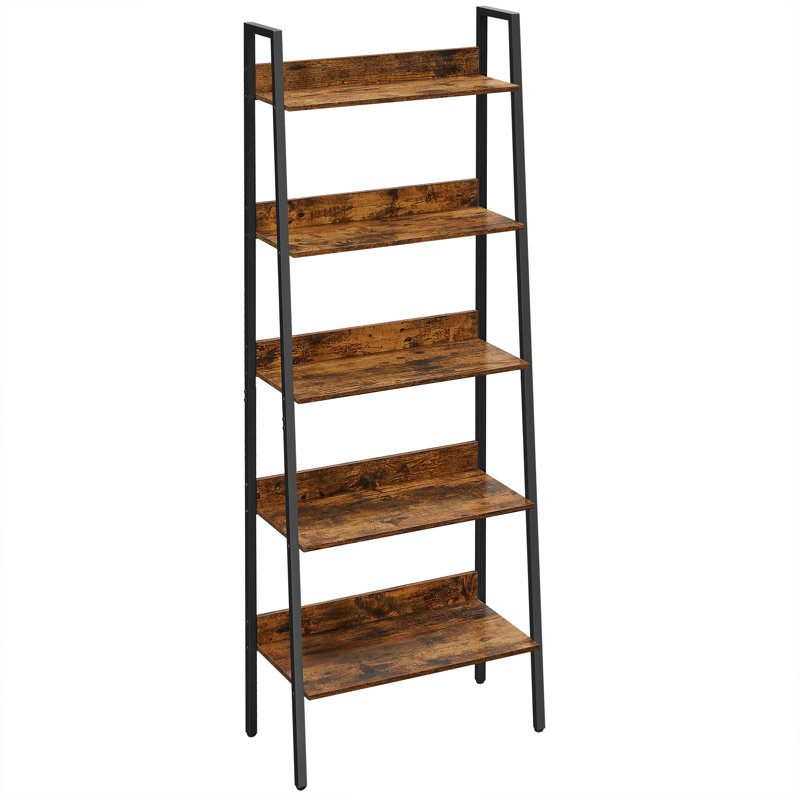 Ladder Shelf, 5-Tier Narrow Shelf, Bookshelf For Home Office, Living Room, Bedroom, Kitchen, Industrial, Rustic Brown And Ink Black