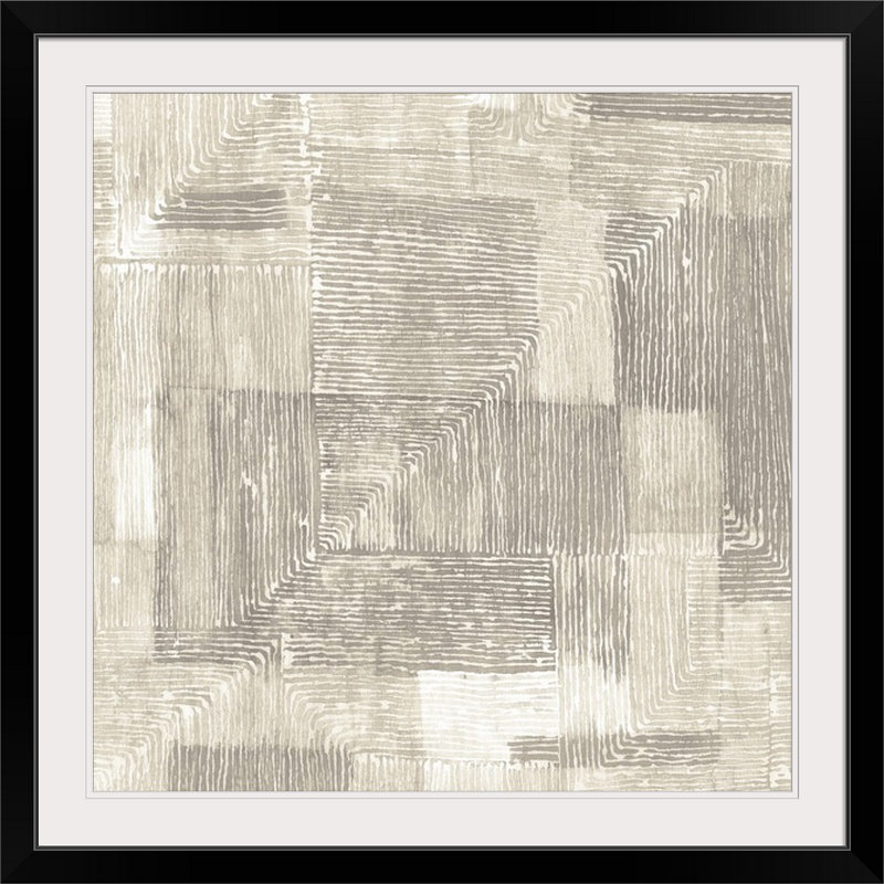 « drawed lines », reproduction de peinture neutre, Cadre noir, H 38 po x l 38 po x P 1 po