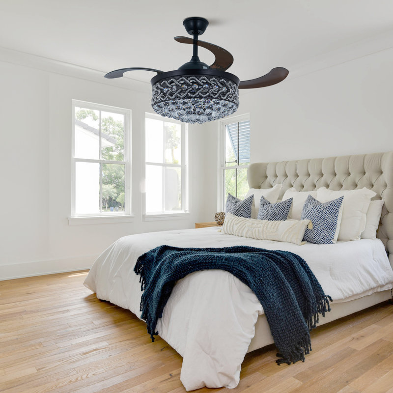 Emerito 42'' Ceiling Fan with LED Lights, Black with Black Blades