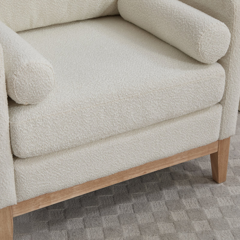 Fauteuil d'appoint rembourré l 35,41 po avec coussins, Naturel, Polyester ivoire