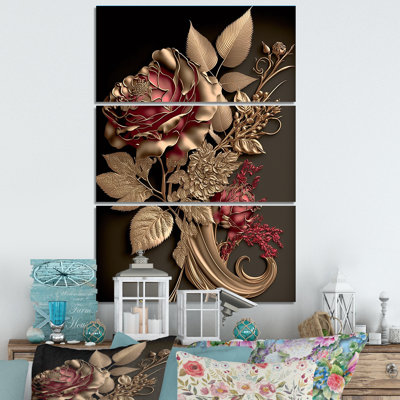 «Gilded Rose Vintage Glam I», ensemble d'art mural sur toile florale