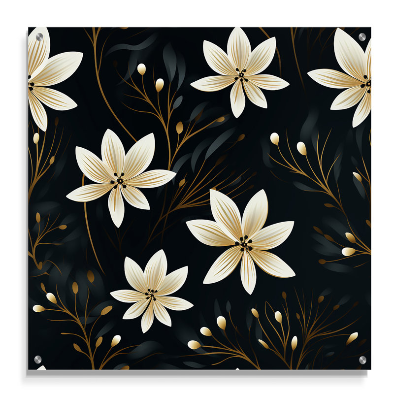 Rosalie - Art mural floral en acrylique, H 16 po x l 16 po