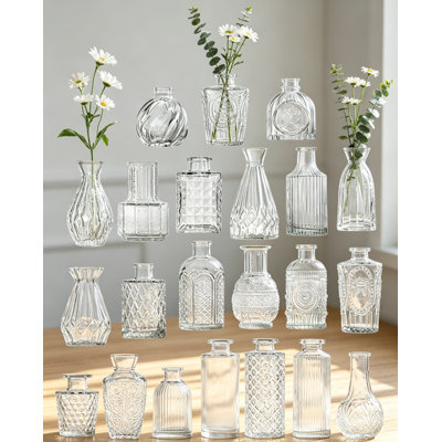 Ensemble de 22 vases en verre, petits vases à fleurs pour centre de table, mini vases rétro pour la maison