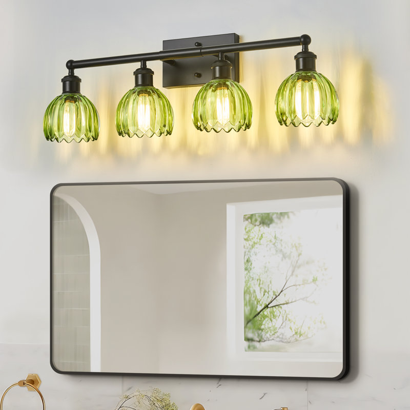 Luminaire de meuble-lavabo moderne avec abat-jour en verre E26, Noir mat, 4, Vert