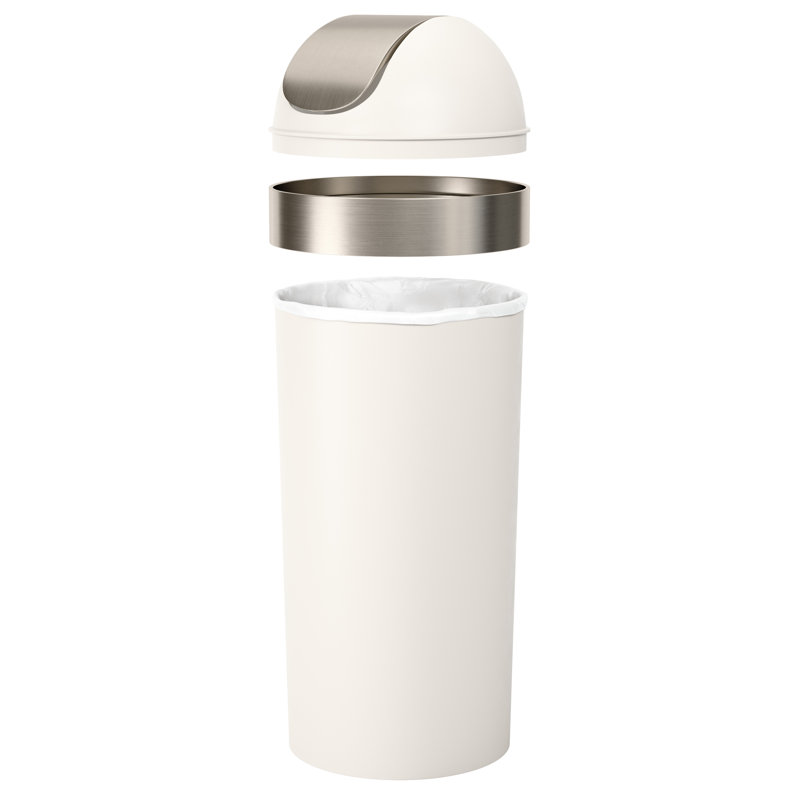 Sand Plastic Swing Top Trash Can with Metallic Accents