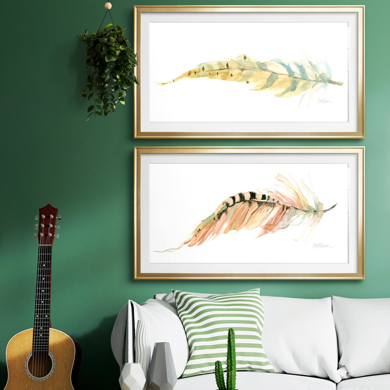 Tail Feather III - ensemble de 2 peintures encadrées, Doré, H 14,5 po x l 53 po x P 1,5 po