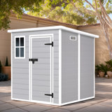 PP Resin Storage Shed, 6x6ft, Waterproof, Rust & UV Proof, 12mm Thick PP Board, HD Window, Floor Included