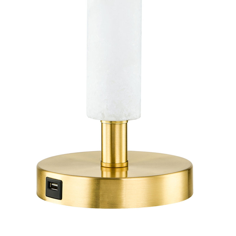 Elegant White Alabaster and Gold Table Lamp Set with USB