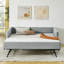 Lit de jour simple rembourré avec lit gigogne, lin gris, rayures verticales, 82,5 po x 43 po x 30 po, confortable pour la chambre à coucher, décor minimaliste contemporain, tissu en lin à assemblage rapide, look, tracas