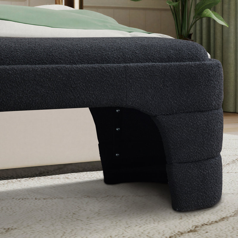 65" W Modern Minimalist Curved Upholstered Bench, Black