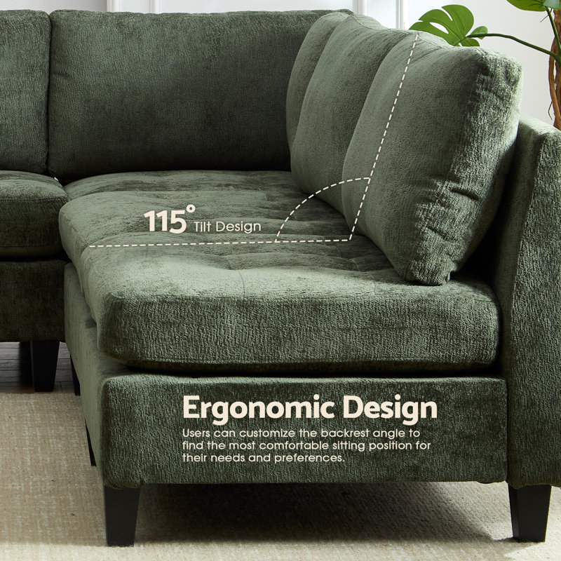 Canapé modulaire en chenille 7 pièces à assise profonde avec repose-pieds de rangement et canapé convertible 7 pièces