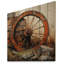 Vieille roue de chariot orange sur fond en bois Jadvyga II-1440083073