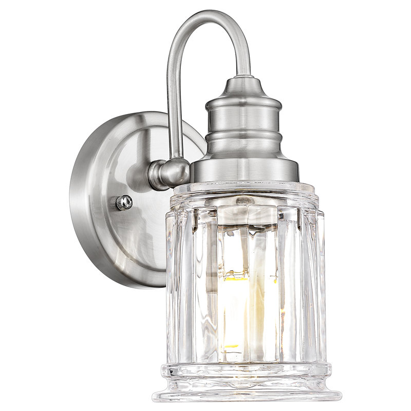 Steel Armed Sconce With Fluted Clear Glass, Brushed Nickel