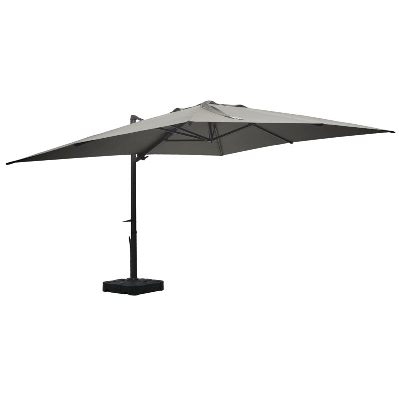 Parasol de patio en porte-à-faux rotatif 10 pi x 13 pi 360 ° avec base, Gris