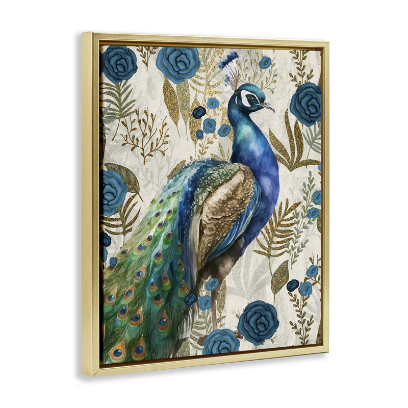 Cadre flottant Peacock Pride Botanicals, design par Kim Allen, H 31 po x l 25 po, Cadre flottant métallique doré